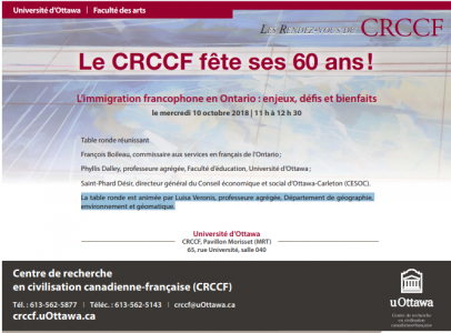 L’immigration francophone en Ontario : enjeux, défi s et bienfaits @ Université d’Ottawa, Centre de recherche en civilisation canadienne-française (CRCCF) | Ottawa | Ontario | Canada